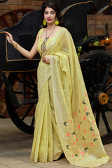 Buy Banarasi Art Silk Zari Woven Saree in Lemon Online