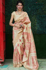 Buy Banarasi Art Silk Zari Woven Saree in Cream Online