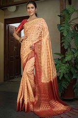 Light Peach Art Silk Zari Saree