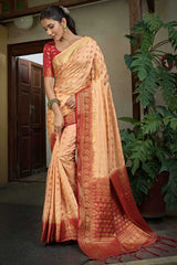 Light Peach Art Silk Zari Saree