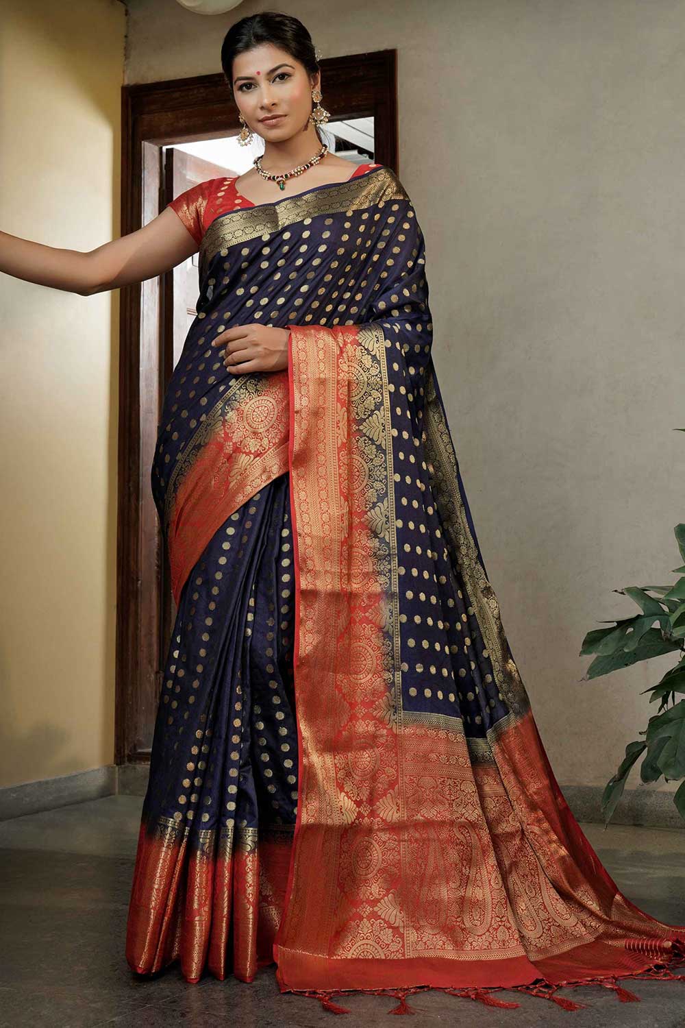 Navy Blue Art Silk Zari Saree