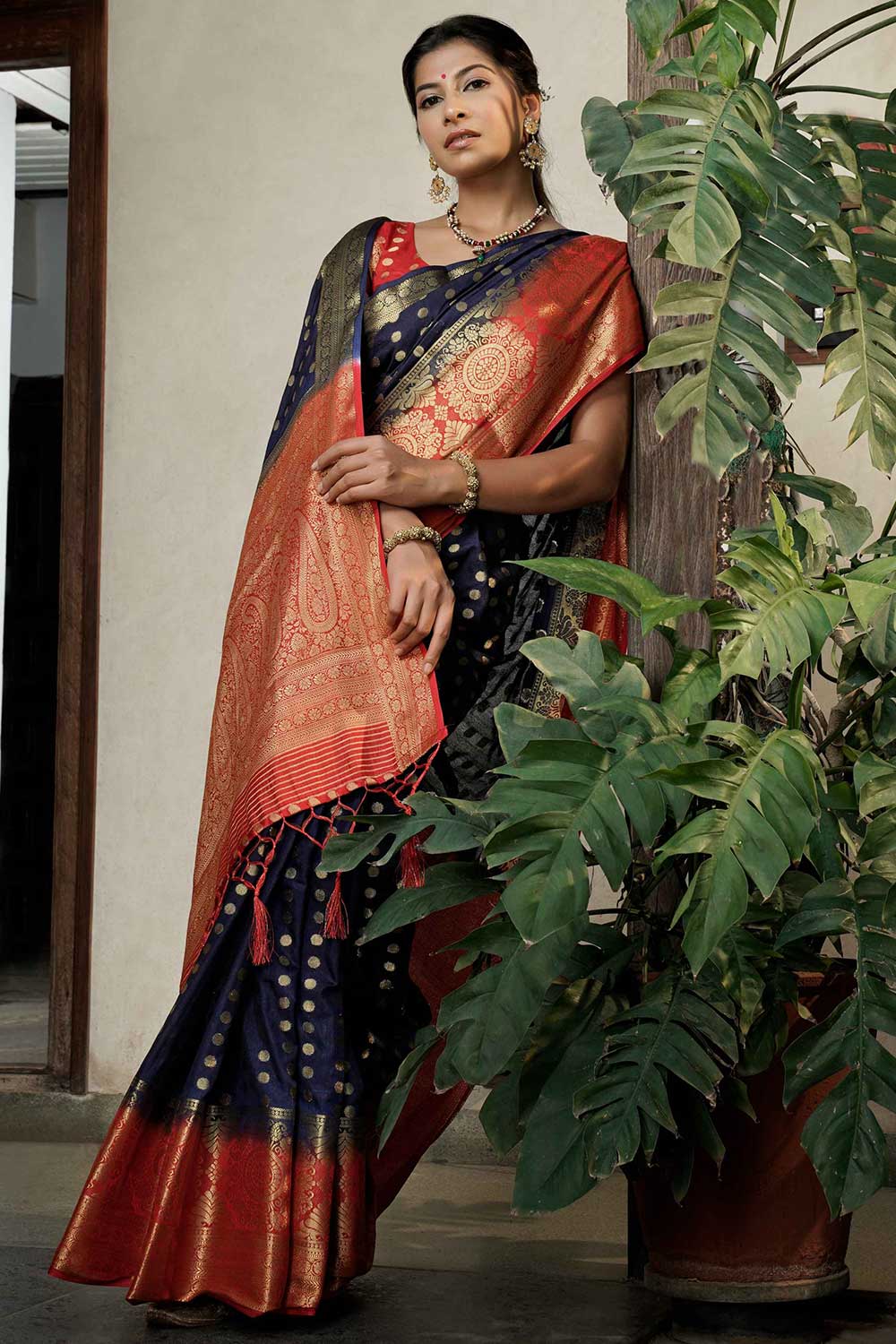 Navy Blue Art Silk Zari Saree