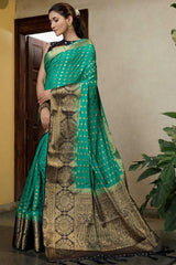 Turquoise Art Silk Zari Saree