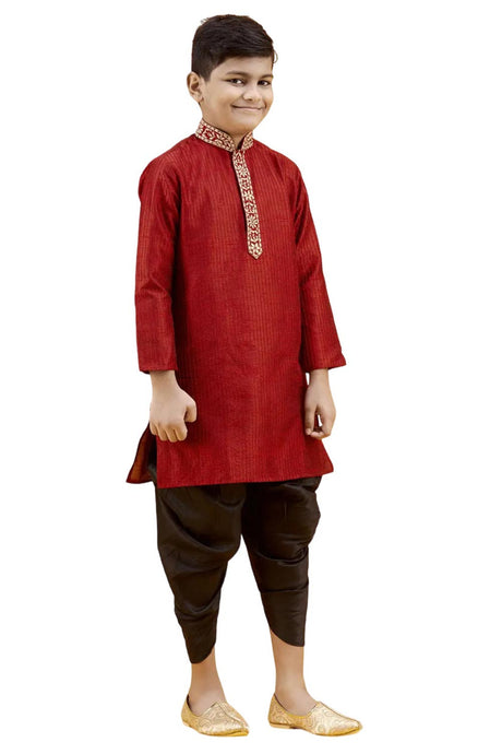 Boys Maroon Silk Resham Thread Embroidered Kurta Pyjama Set