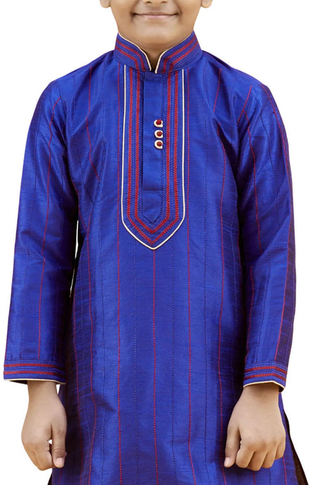 Boys Blue Silk Resham Thread Embroidered Kurta Pyjama Set