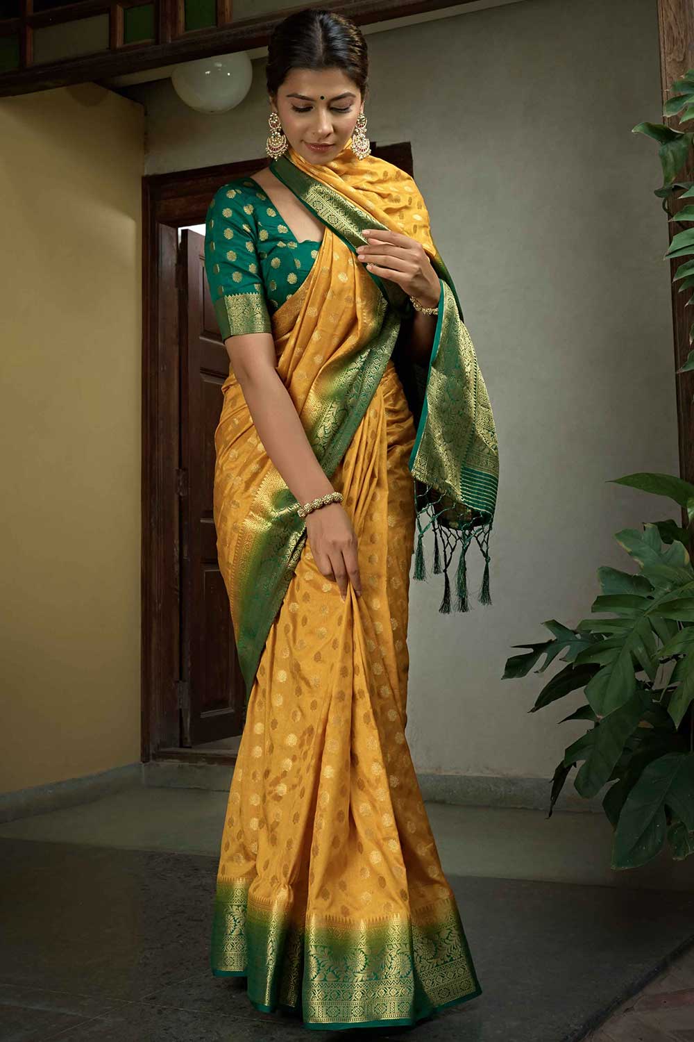 Mustard Art Silk Zari Saree