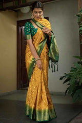 Mustard Art Silk Zari Saree