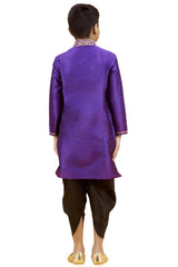 Boys Purple Silk Neck Embroidered Kurta Pyjama Set