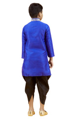 Boys Blue Silk Neck Embroidered Kurta Pajama Set