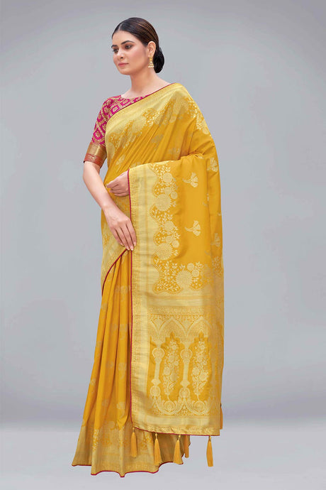 Yellow Banarasi Woven Saree