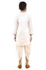 Boys Off White Silk Neck Embroidered Kurta Pajama Set