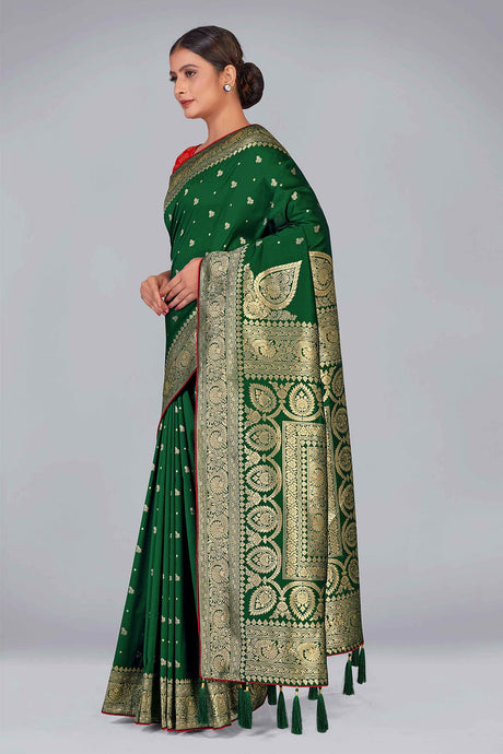 Dark Green Banarasi Silk Zari Woven Saree