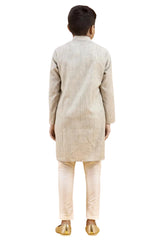 Boys Gray Cotton Stripe Work Kurta Pajama Set