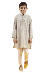 Boys Gray Cotton Stripe Work Kurta Pajama Set