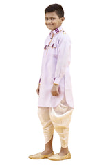 Boys Light Pink Cotton Solid Kurta Pyjama Set