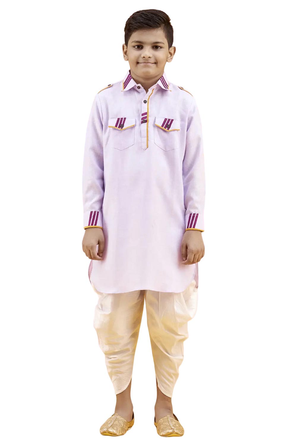 Boys Light Pink Cotton Solid Kurta Pajama Set