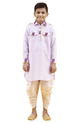 Boys Light Pink Cotton Solid Kurta Pajama Set