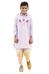 Boys Light Pink Cotton Solid Kurta Pajama Set