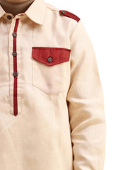 Boys Off White Cotton Solid Kurta Pyjama Set