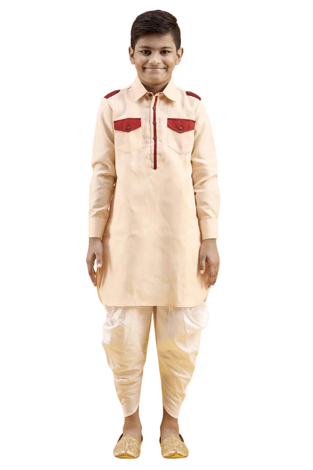 Boys Off White Cotton Solid Kurta Pyjama Set