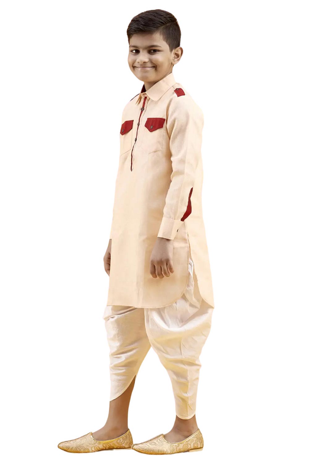 Boys Off White Cotton Solid Kurta Pajama Set