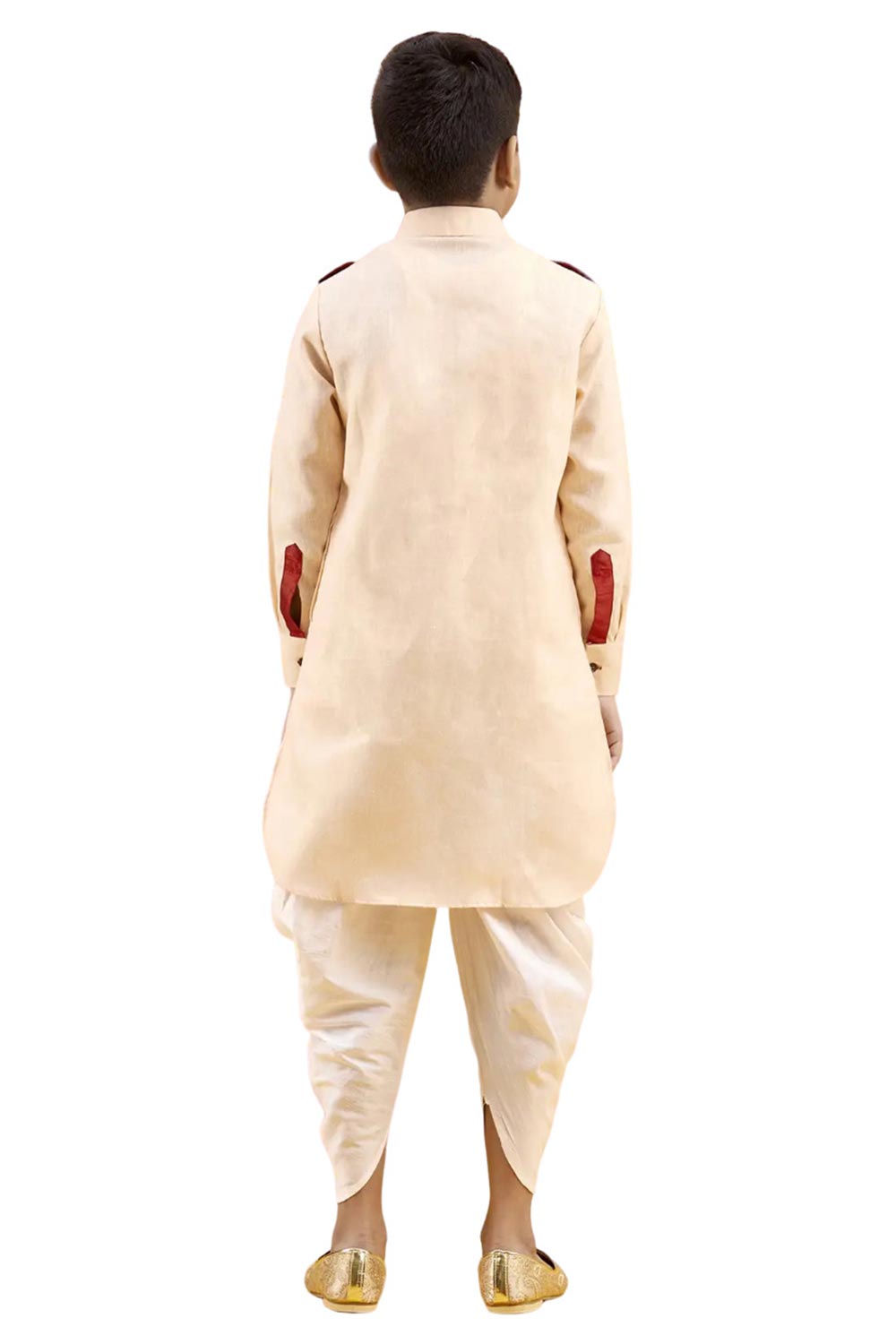 Boys Off White Cotton Solid Kurta Pajama Set