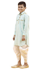 Boys Pista Cotton Solid Kurta Pajama Set