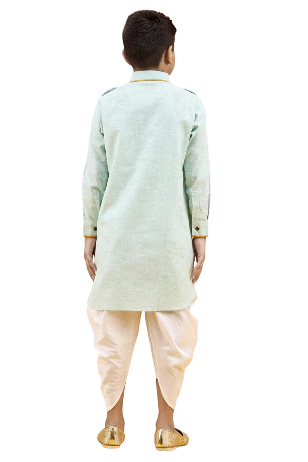 Boys Pista Cotton Solid Kurta Pajama Set