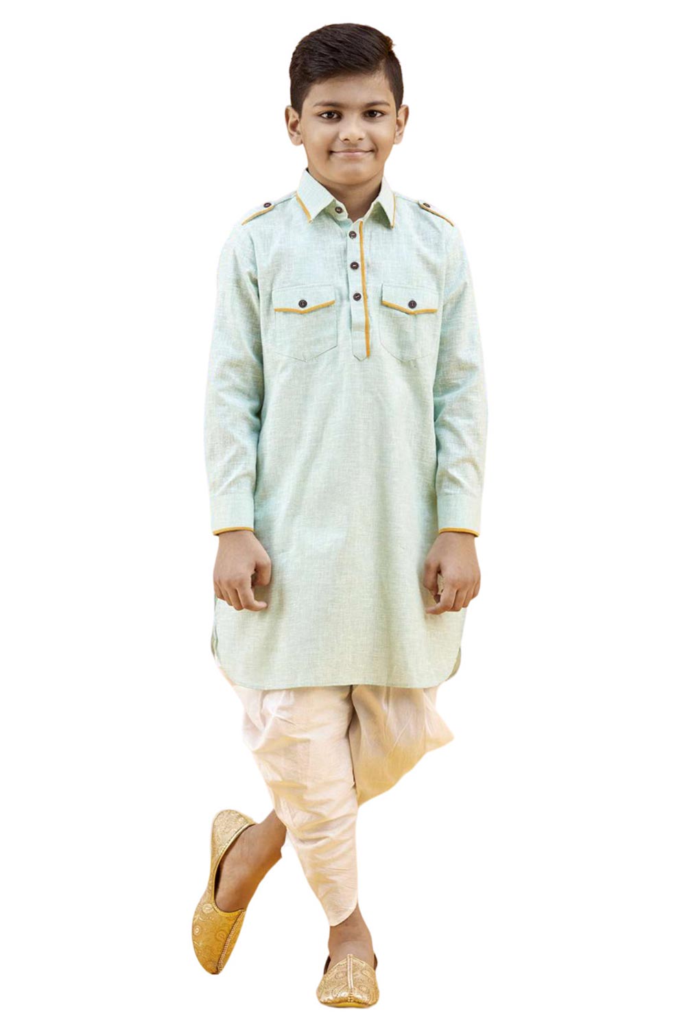 Boys Pista Cotton Solid Kurta Pajama Set