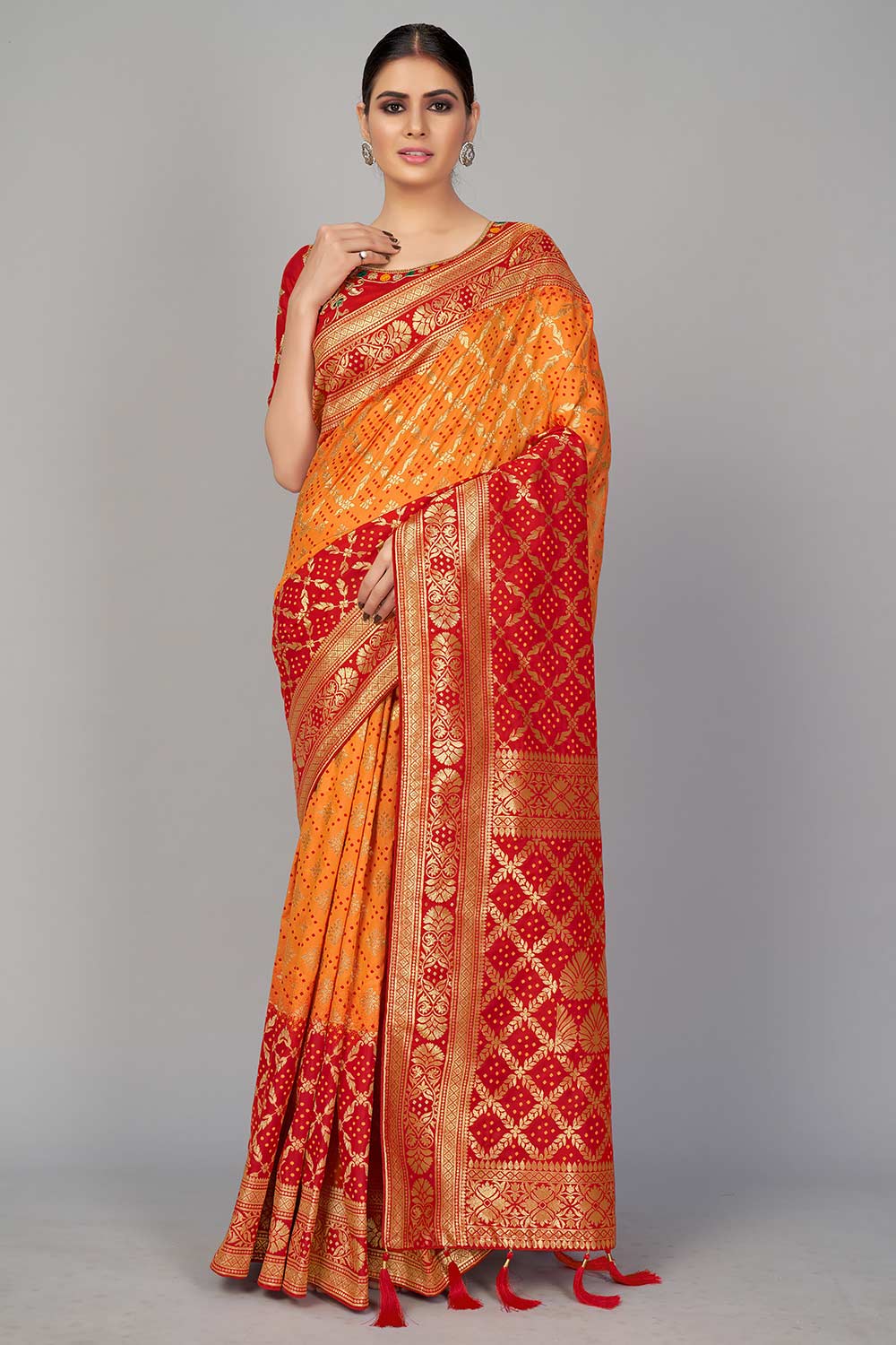 Buy Art Silk Woven Saree in Orange Online