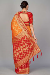 Buy Art Silk Woven Saree in Orange - Front