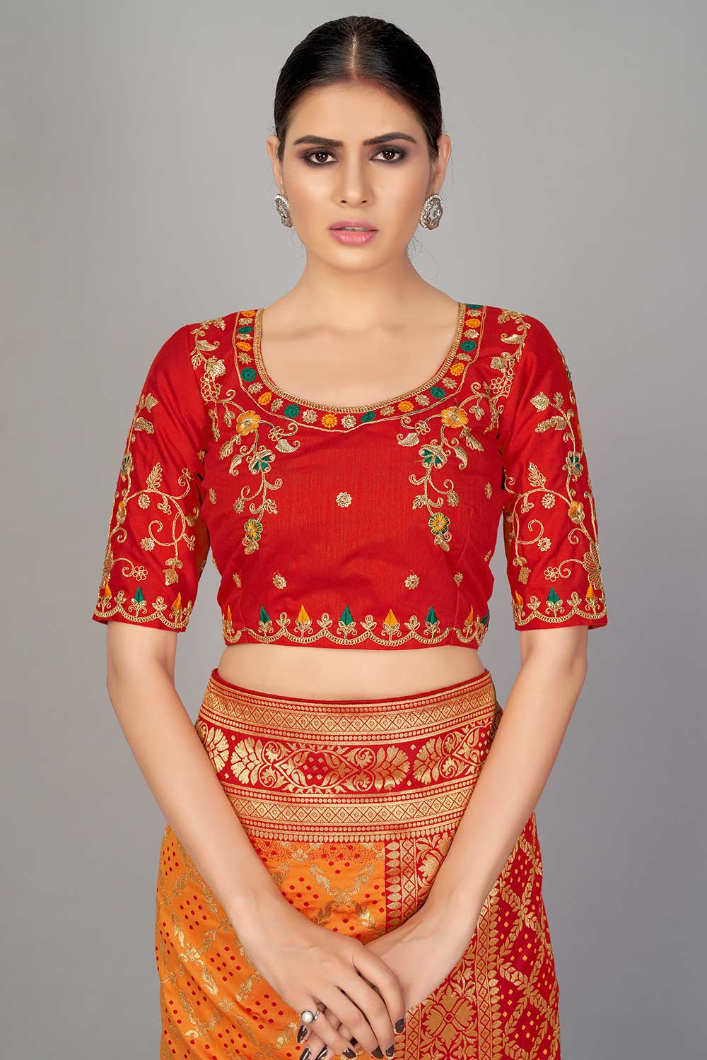 Buy Art Silk Woven Saree in Orange - Side