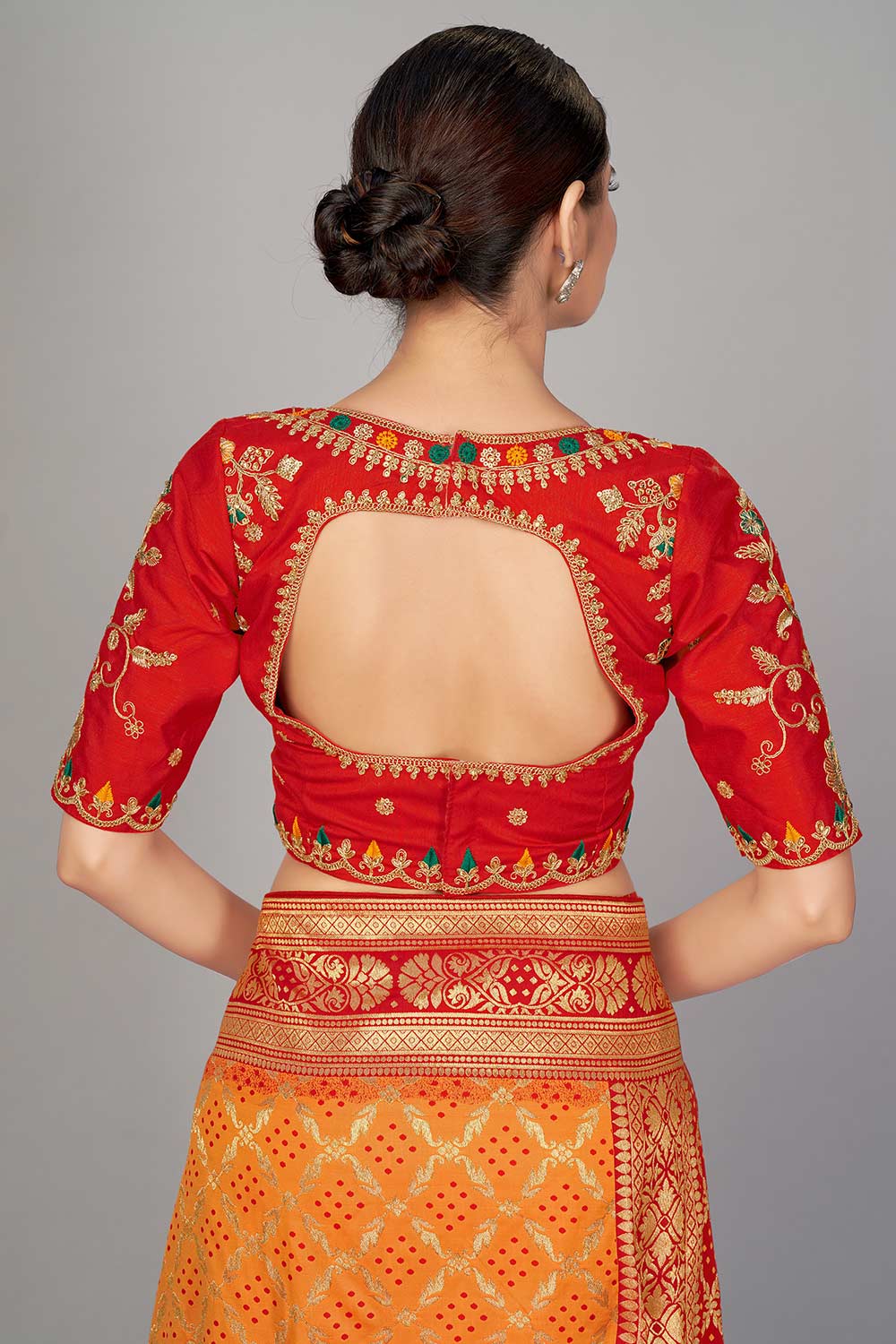 Buy Art Silk Woven Saree in Orange - Zoom in
