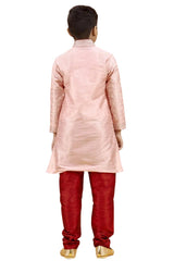 Boys Pink Silk Resham Thread Embroidered Kurta Pyjama Set