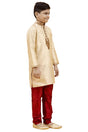 Boys Gold Silk Neck Embroidered Kurta Pyjama Set