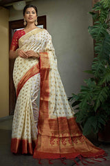 Off-White Art Silk Zari Saree