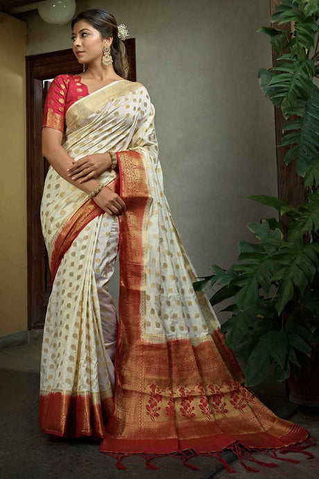 Off-White Art Silk Zari Saree