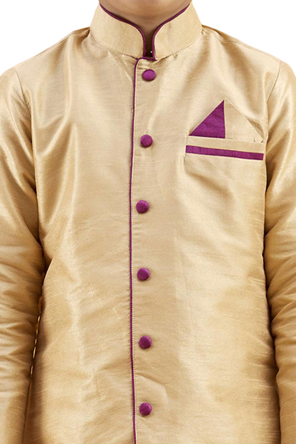 Boys Gold Silk Solid Kurta Pyjama Set