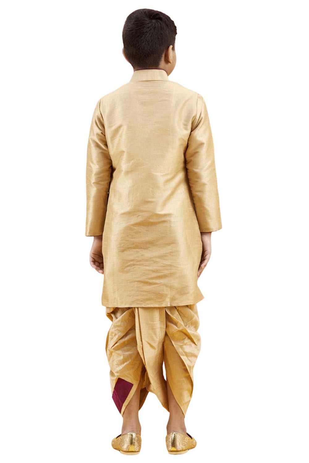 Boys Gold Silk Solid Kurta Pajama Set