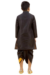 Boys Black Silk Solid Kurta Pajama Set