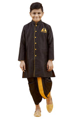 Boys Black Silk Solid Kurta Pyjama Set