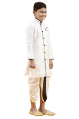 Boys Off White Silk Solid Kurta Pajama Set