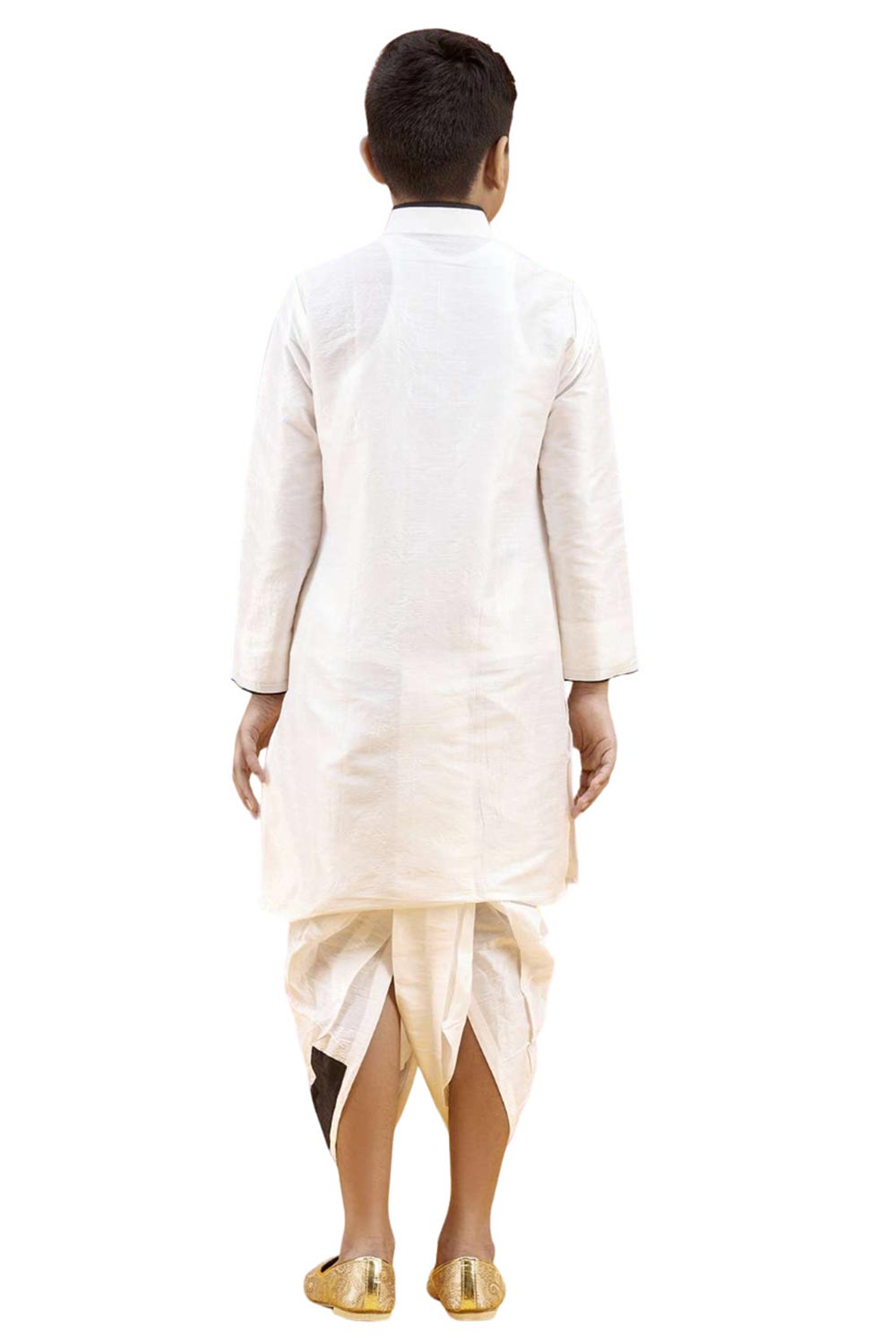 Boys Off White Silk Solid Kurta Pajama Set