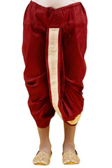 Boys Maroon Silk Woven Design Kurta Pyjama Jacket Set