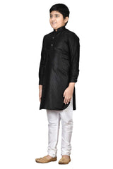 Boys Black Silk Stripe Zari Work Kurta Pyjama Set