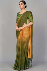 Buy Art Silk Woven Saree in Green - Back