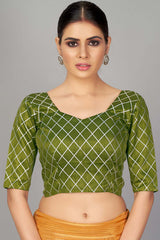 Buy Art Silk Woven Saree in Green - Side