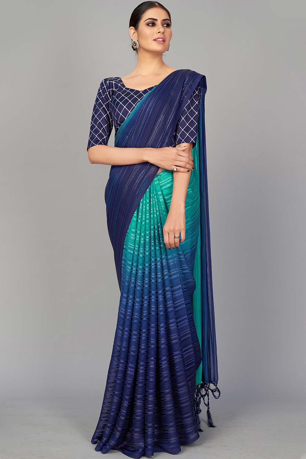 Buy Art Silk Woven Saree in Navy Blue Online