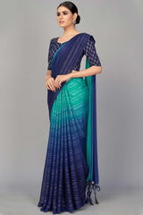 Buy Art Silk Woven Saree in Navy Blue - Back
