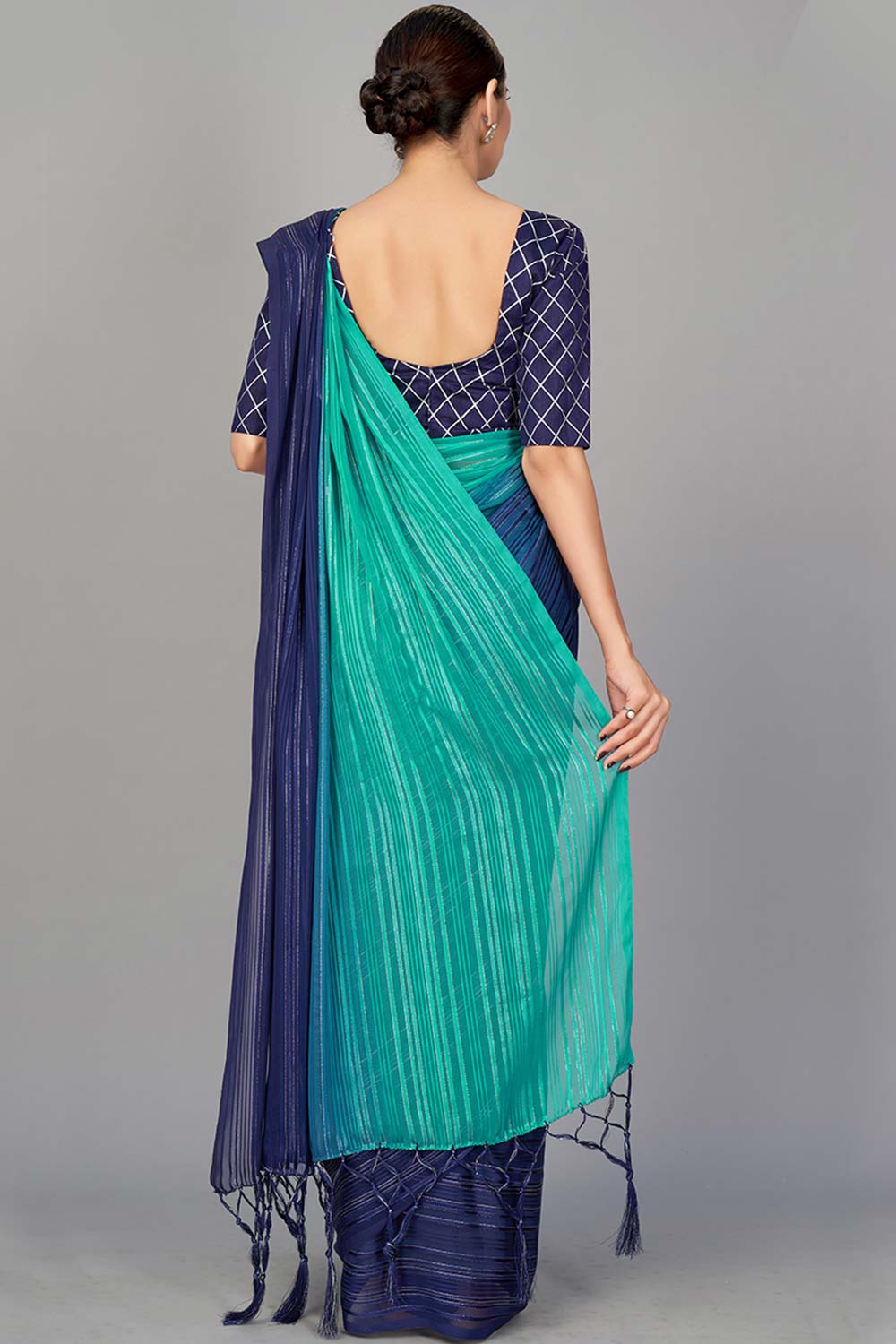 Buy Art Silk Woven Saree in Navy Blue - Front